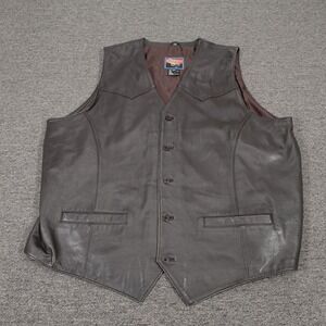 Cripple Creek Vest Mens 3XL Brown Leather Western Button Front Lined Pockets